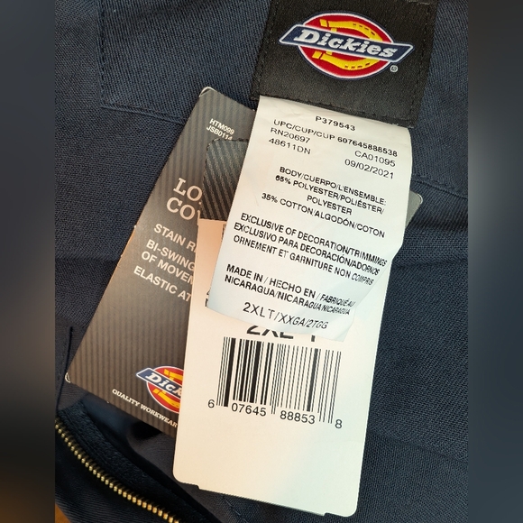 NWT DICKIES Canvas Full Zip Work Coveralls Boiler Suit Men SZ 2XLT - Picture 11 of 12